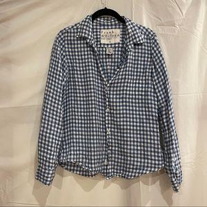 Frank & Eileen Linen 100 Barry Blue Gingham Button Down Shirt Small